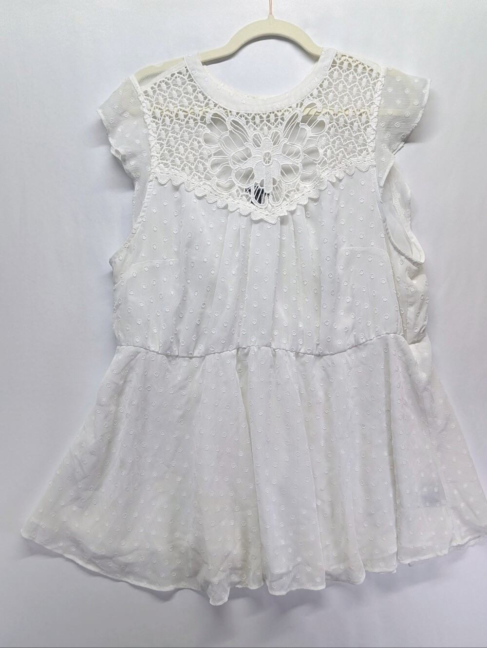51.torrid‎ White Lace Yoke Swiss Dot Peplum Top for Kids
